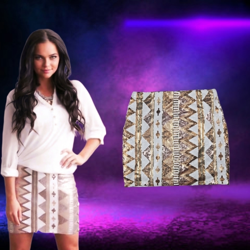Banjul Sequin Gold White Mini Party Skirt